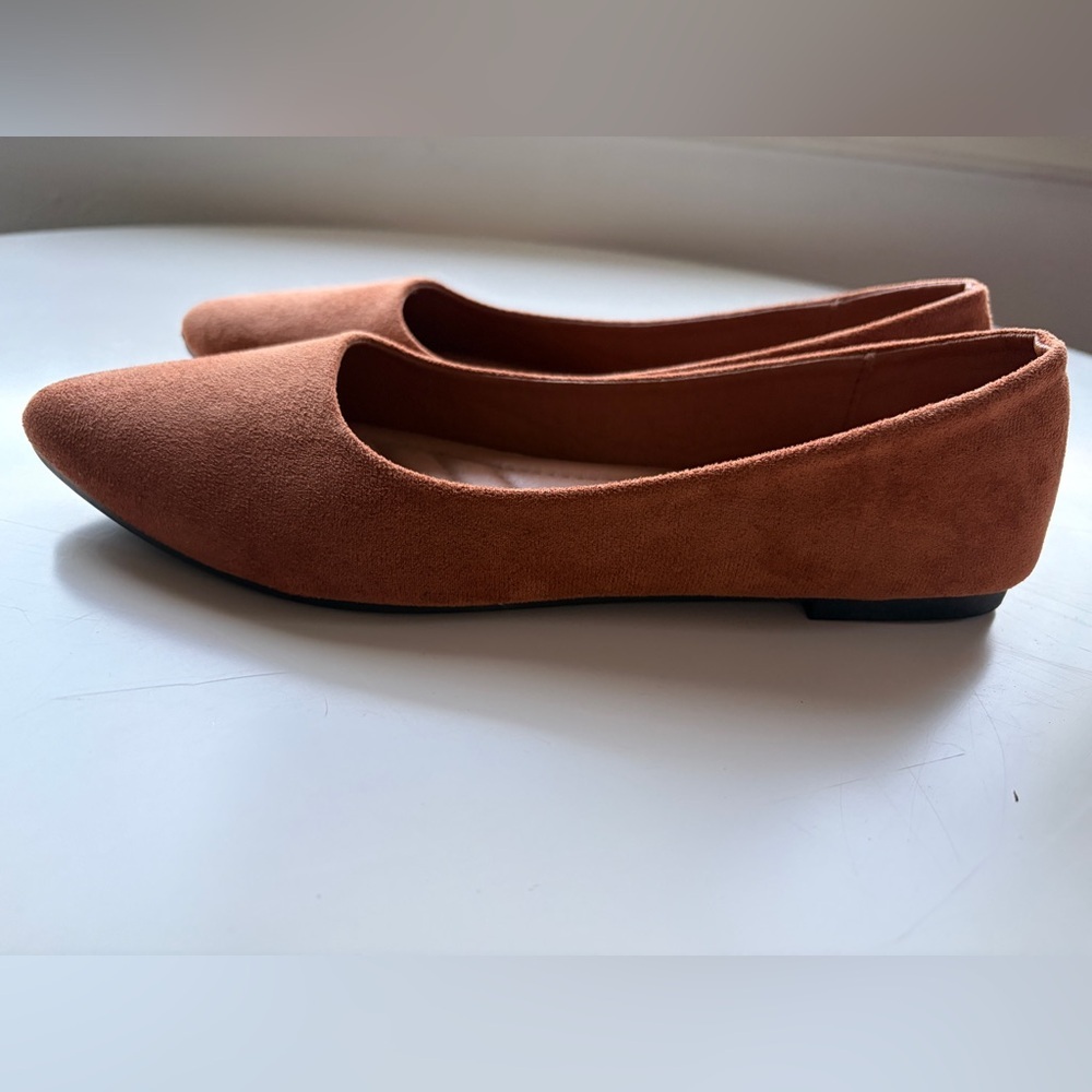 Women's Pointed Toe Faux-Suede Flats in Rust Brown - Picture 6 of 15